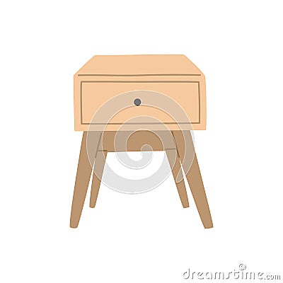 Stylish, wooden Scandinavian bedside table Vector Illustration